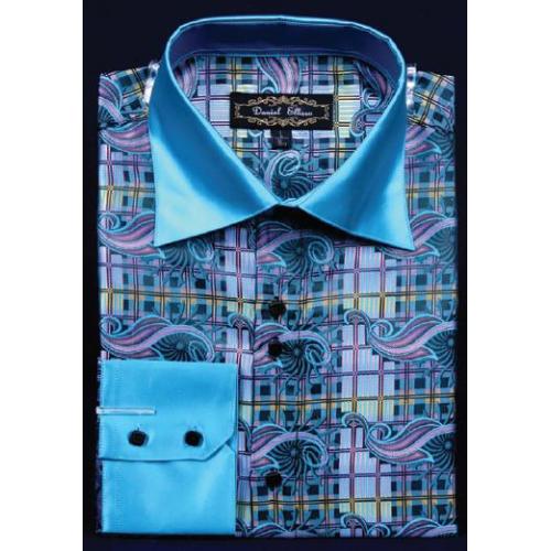 Daniel Ellissa Teal Fancy Polyester Shirt With Button Cuff FSS1406